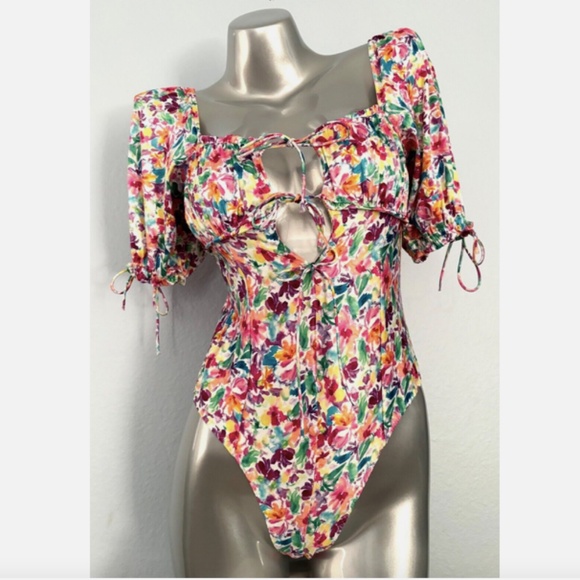For Love & Lemons Victorias Secret Nwt Watercolor Bodysuit Tie Top Small S - Picture 1 of 9